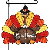 Thanksgiving Garden Flag Outdoor Decorations Turkey Yard Flag for Outside Double-Sided Printed, Large Fall Give Thanks Thankful Autumn House Banner Holiday Seasonal Decoration Pumpkin Maple Leaf