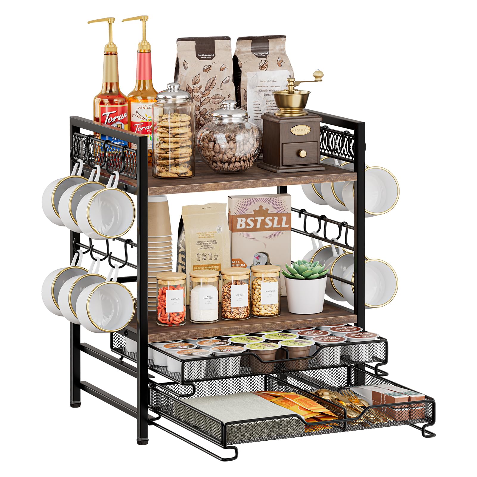 BSTSLL Coffee Bar Organizer, 4 Tier Coffee Station Organizer for ...