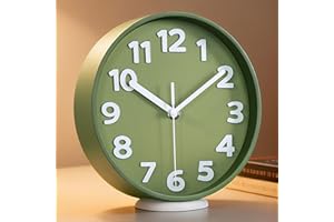 45MinST 8-Inch Green Modern Wall Clock – Silent Non-Ticking, 3D Large Numbers, Accurate Timekeeping | Decorative Wall & Desk Clock with Stand for Living Room, Bedroom, Kitchen, or Office