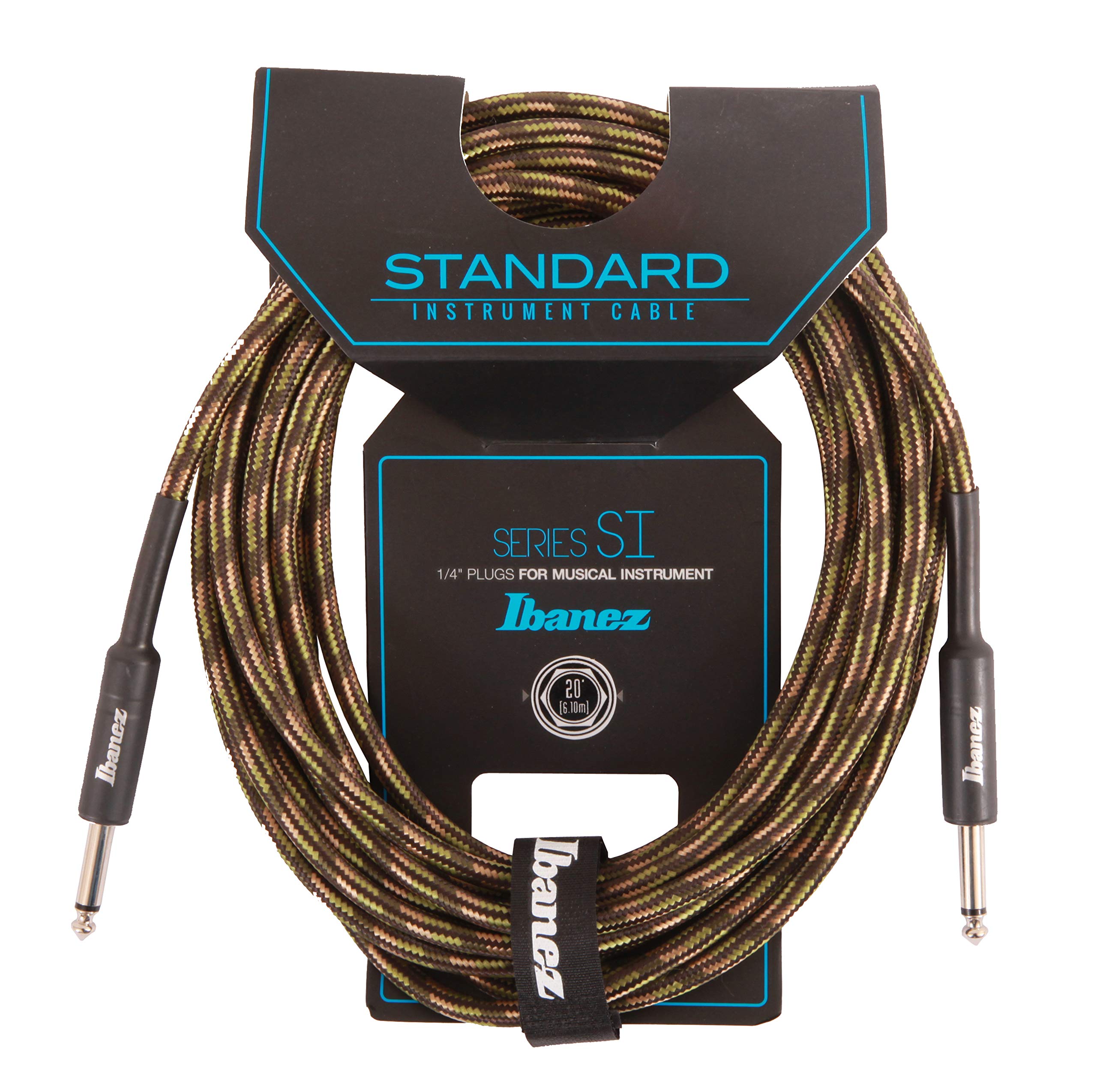 Ibanez SI20-CGR 20 ft 2 Straight Plugs Standard Woven Instrument Cable - Camouflage Green