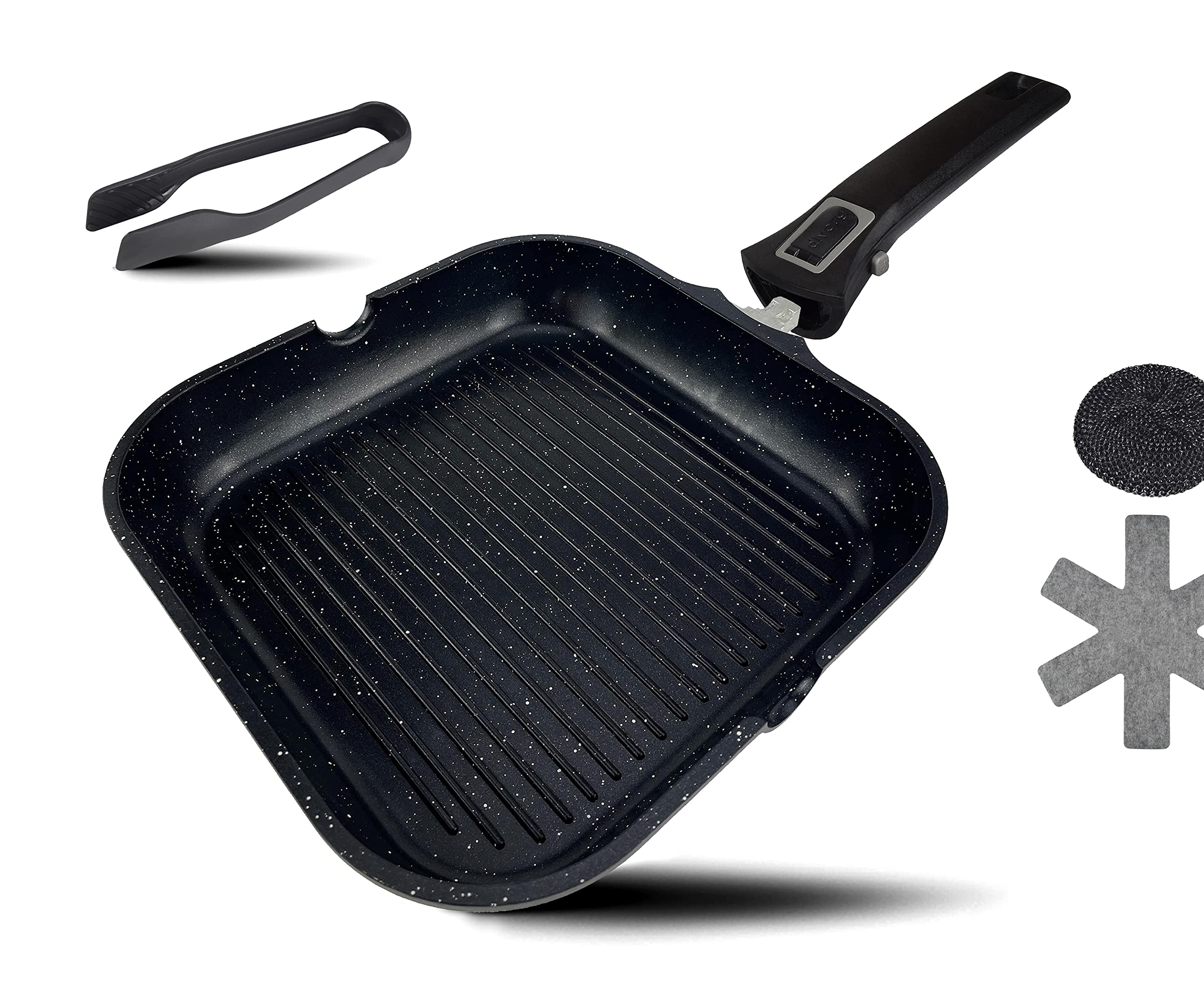 DIVORY-Sarten-grill-28x28cm-con-pico-y-asa-extraible-sarten-de-induccion-sarten-revestida-para-el-grill-incl-pinzas