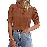 PRETTYGARDEN Women’s Puff Ruffle Sleeve Tops 2025 Summer Trendy V Neck Button Down Shirts Casual Embroidery Chiffon Blouses