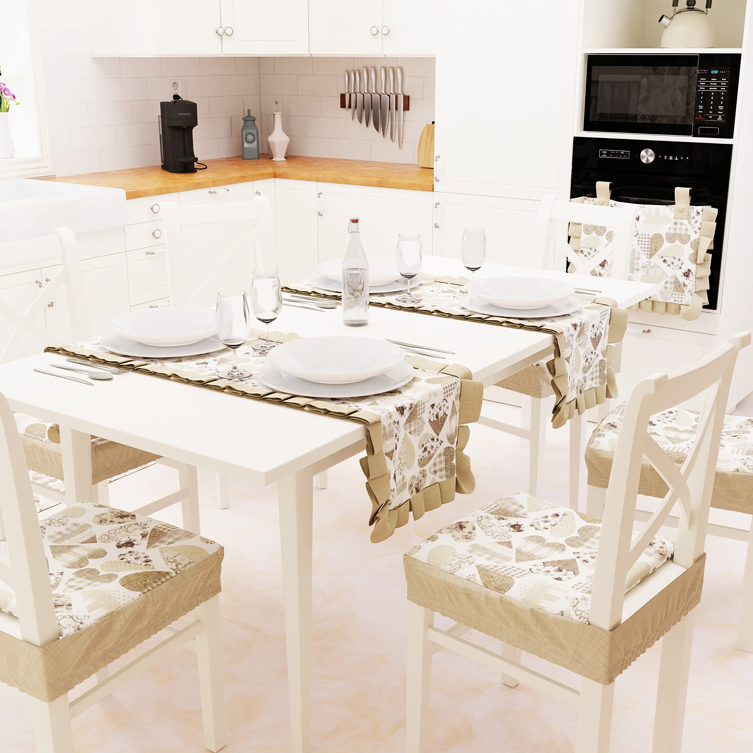 PETTI Artigiani Italiani Table, Hearts Beige, 1pz Runner Tavola 40x140 cm