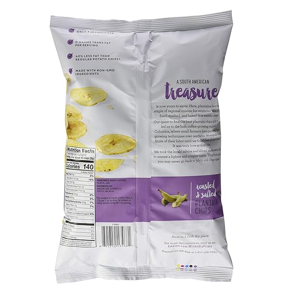 AMAZON BRAND – WICKEDLY PRIME PLANTAIN CHIPS, ROASTED & SALTED, 12 OUNCE