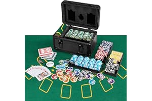Goplus Poker Chip Set, 600 PCS Chips, 2 Decks Cards, Dealer Button, Poker Felt, Aluminum Case for Texas Holdem, Casino, Family Night, Blackjack