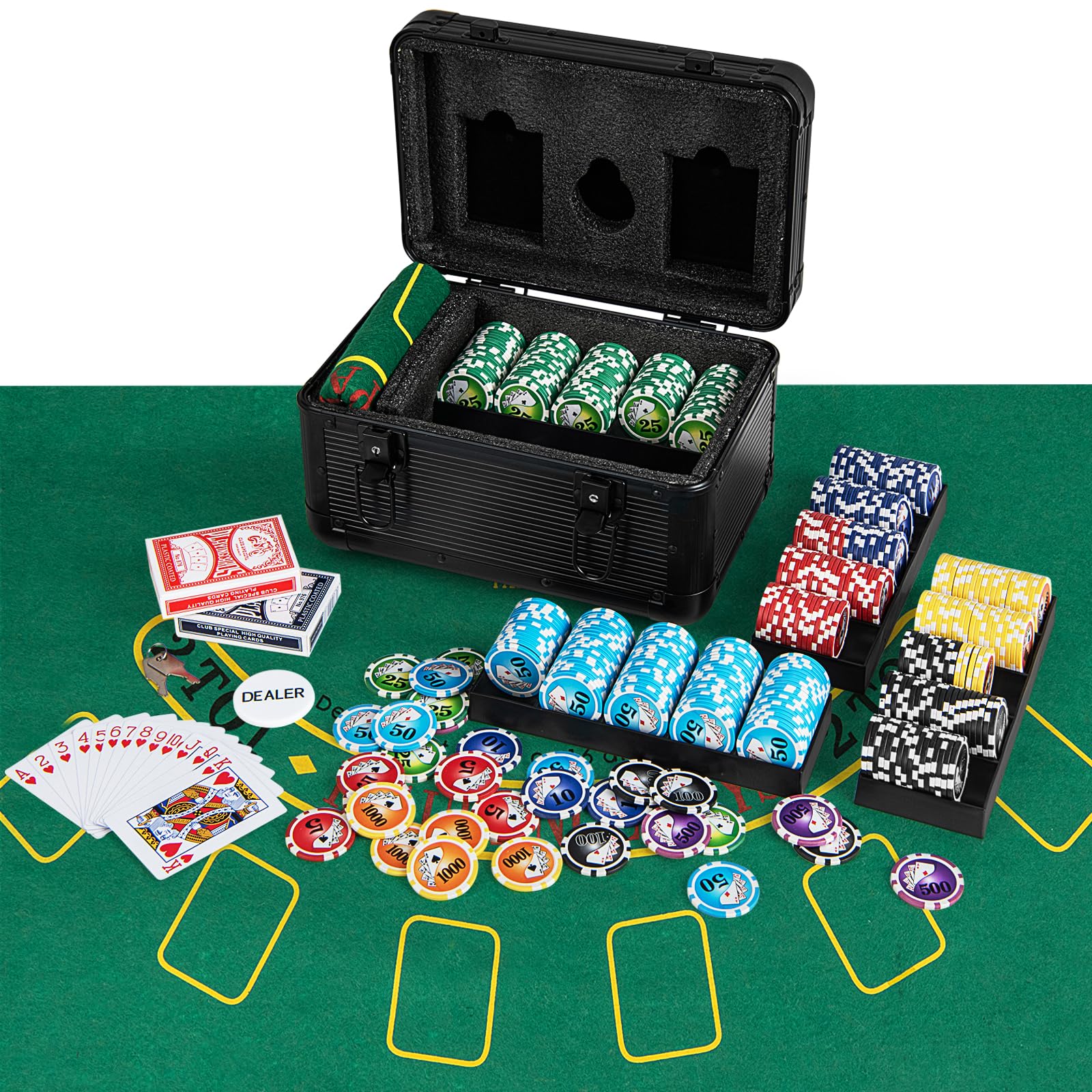 COSTWAY ポーカーセット 数字入り 600枚チップ ポーカーチップ カジノチップ テーブルゲーム カジノセット ブラックケース の商品画像