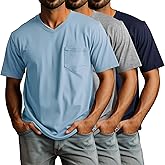 Ficerd 3 Pack Big and Tall Men's V Neck T Shirts Short Sleeve Plus Size Tees Loose Casual Basic Oversized Tops with Pocket