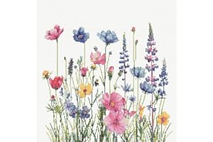 KYOQFVN Flower Stamped Cross Stitch Kits for Adults，11CT Needlepoint Counted Cross Stitch Kits for Beginner，Printed Dimensions - Embroidery Kit Arts and Crafts 14×14 Inch
