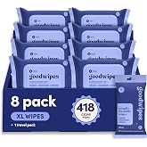 goodwipes Flushable Wipes - Cedar, 418 Wipes (8 Pack + 1 Travel Pack) | Septic Safe, Extra Large, Adult Wet Wipes, Bathroom Essentials, Women and Men