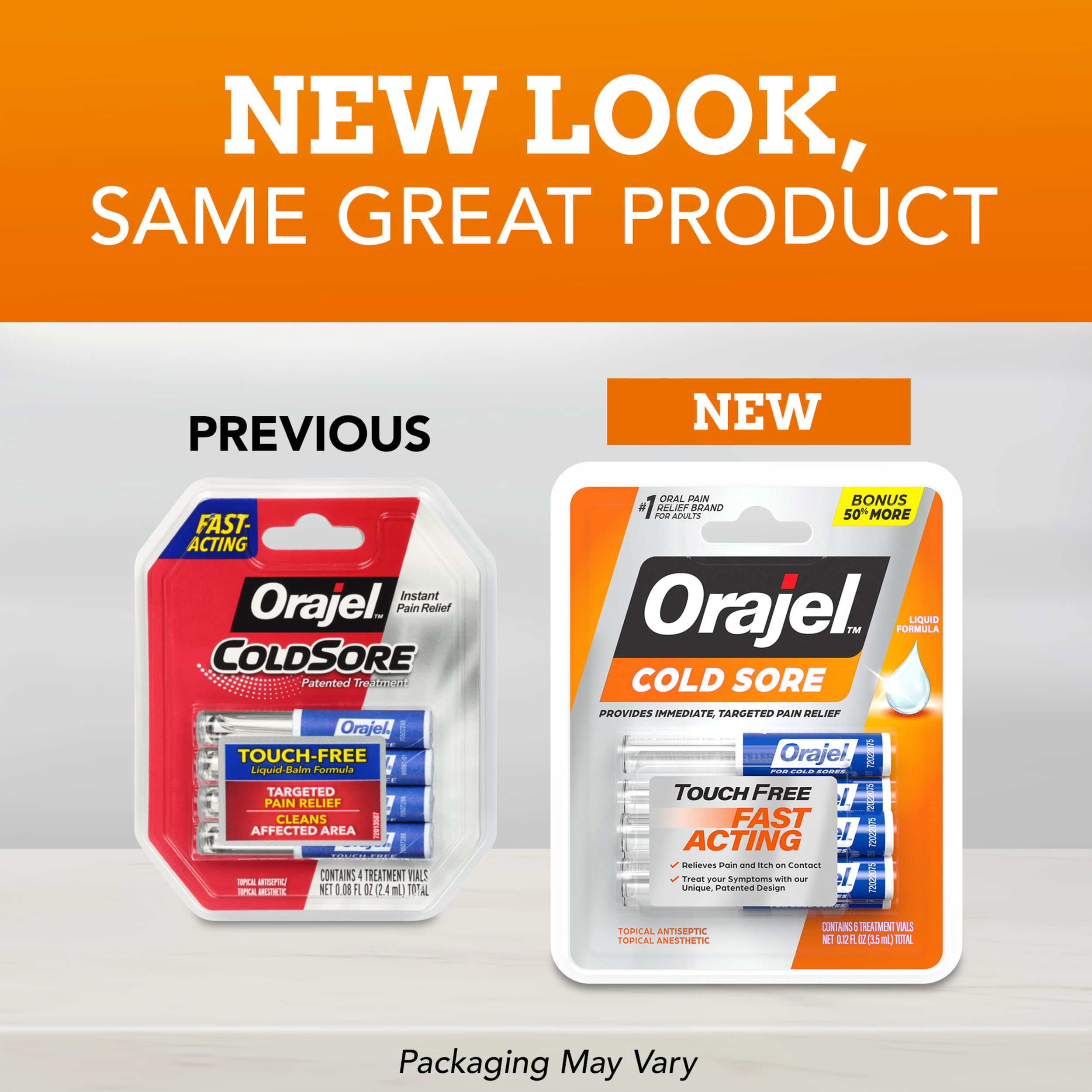 Orajel Touch Free Cold Sore Treatment .12oz, Liquid Formula, Provides Immediate & Targeted Pain Relief, Bonus Size, 6 Applicators.