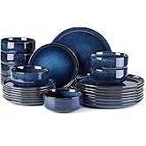 E-far Dinnerware Sets for 8, 24-Piece Stoneware Plates and Bowls Set, Ceramic Dishes Reactive Glaze Dinning Ware, Microwave & Dishwasher Safe - Deep Sea Blue