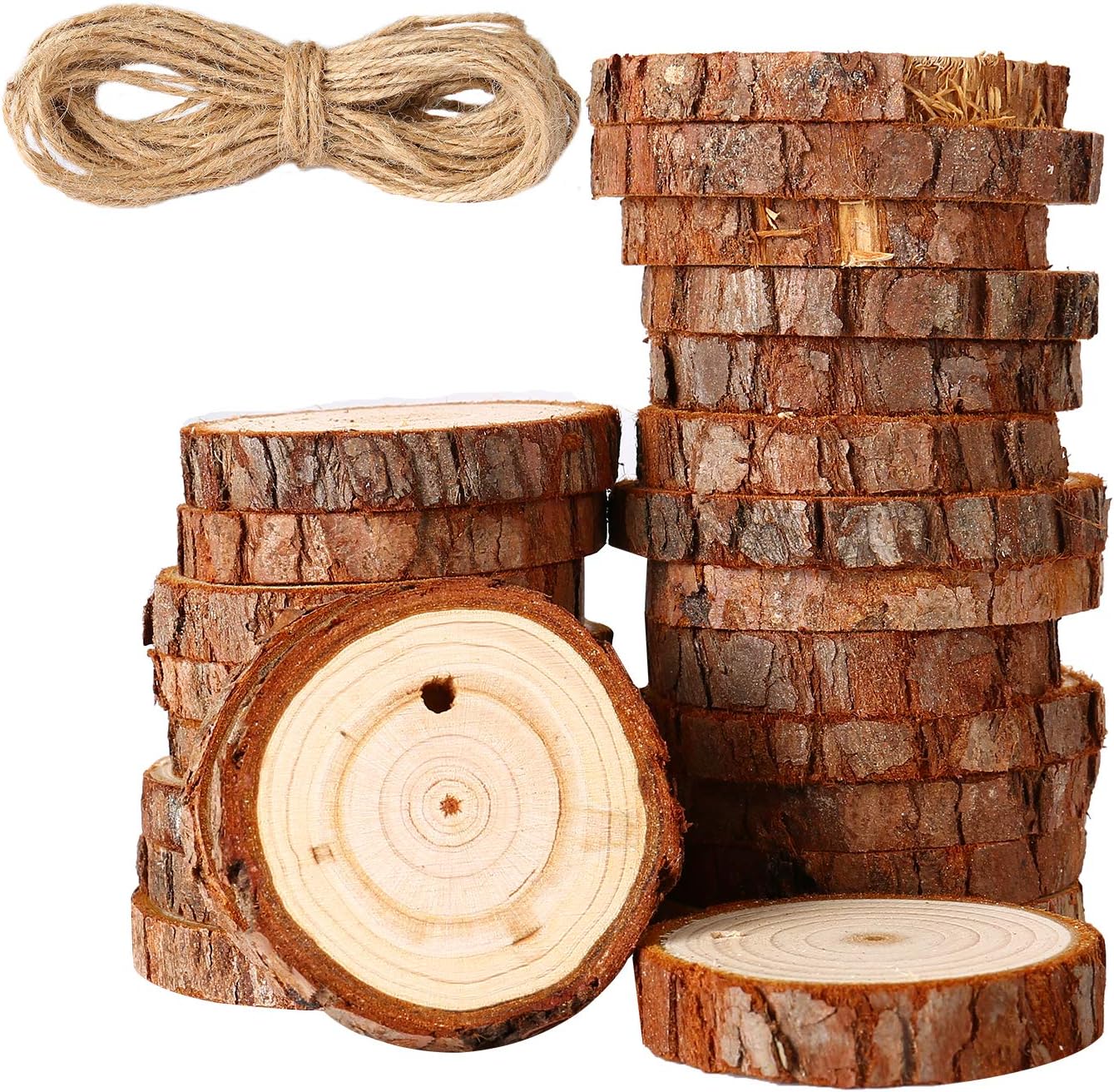 50 Pcs Wood Slices Wood Discs Wood Log for DIY Wedding Party Crafts Centerpieces Ornaments (3-4cm, 4-5cm)