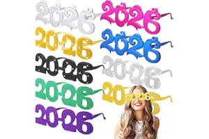 Cinnvoice 9 Pcs 2026 Happy New Year Glasses Glitter Party Eyeglasses for 2026 New Year's Eve Party Supplie (Stylish Color)