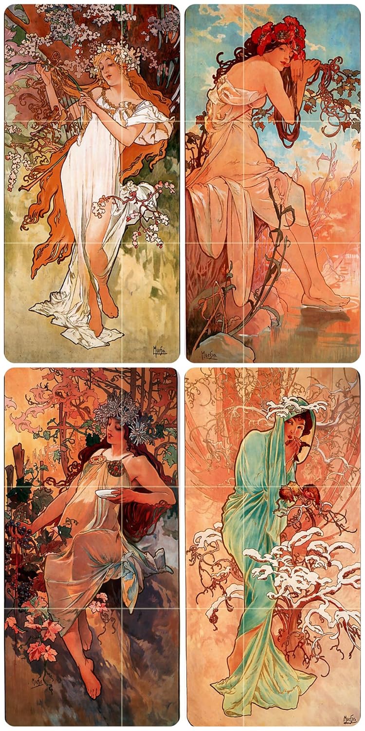 Poster girl seasons of the year A. Mucha Tile Mural Backsplash Marble Ceramic - Picture 18 of 21