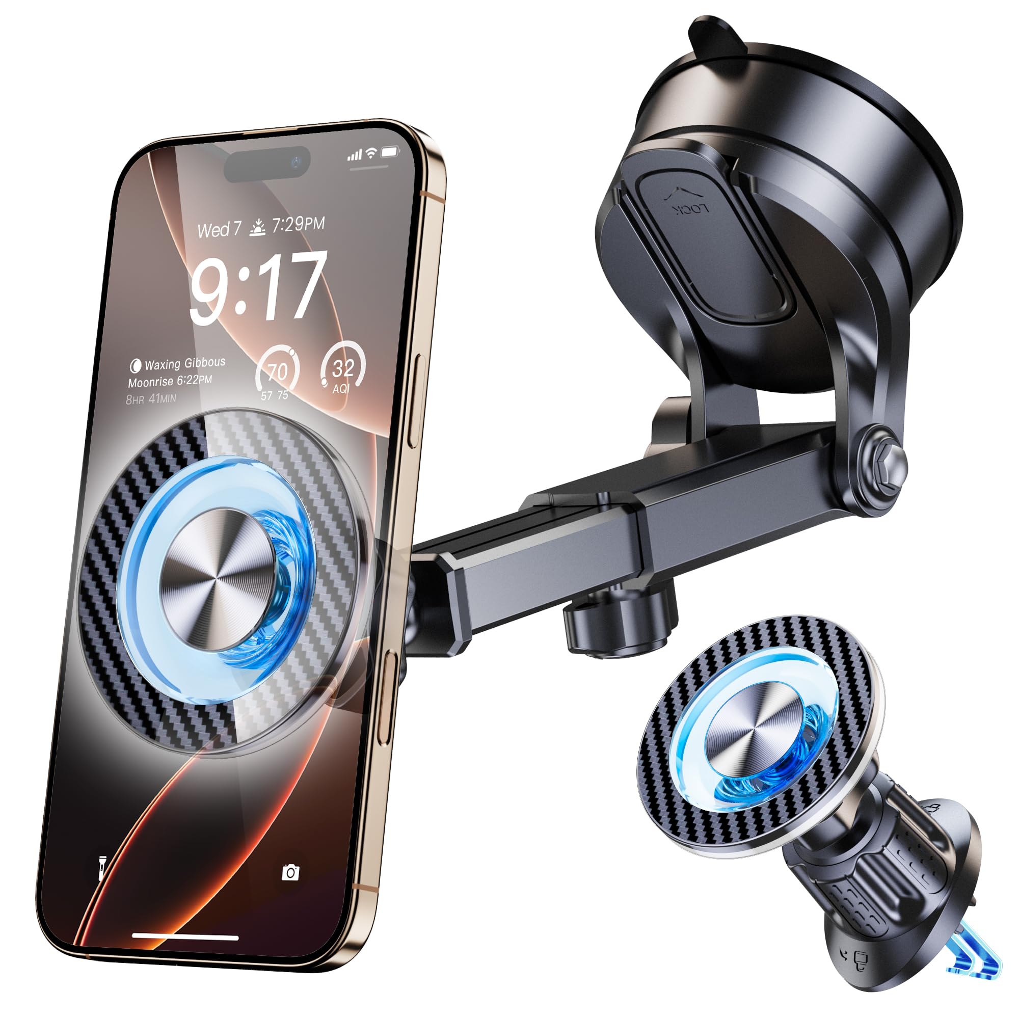 Photo 1 of Coneclat for MagSafe Magnetic Phone Holder for Car [2025 Upgraded Strongest Magnet] Car Mount Cell Stand for Dashboard Windshield Vent Compatible with iPhone 17/16/15/14/13/12 Android etc-Black