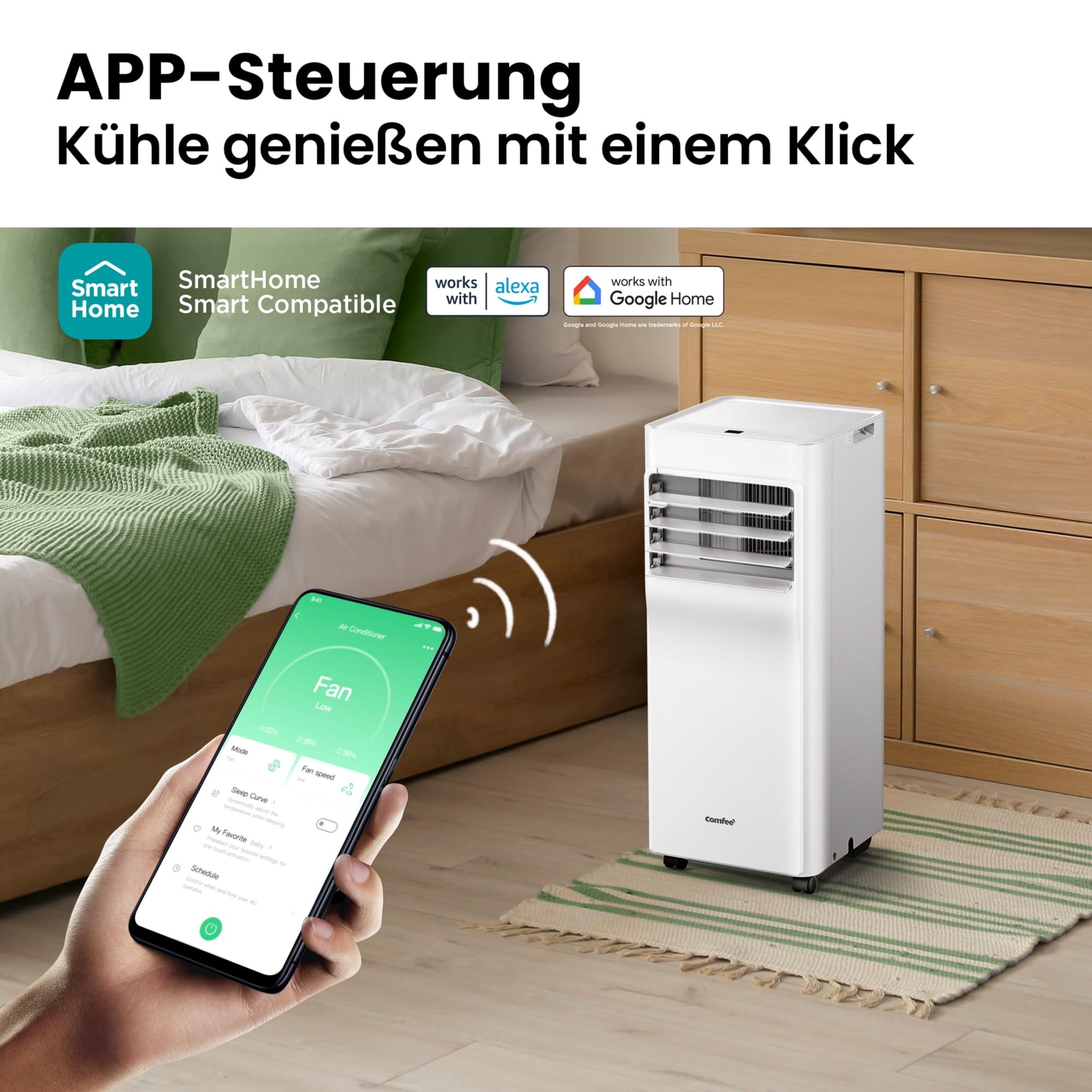 Comfee Mobiles Klimagerät Breezy Cool Pro 2.6,9000 BTU 2,6kW, Kühlen&Ventilieren&Entfeuchten,APP-Steuerung,Raumgröße bis 88m³(33㎡),Mobile Klimaanlage mit Abluftschlauch [Energieklasse A] 4