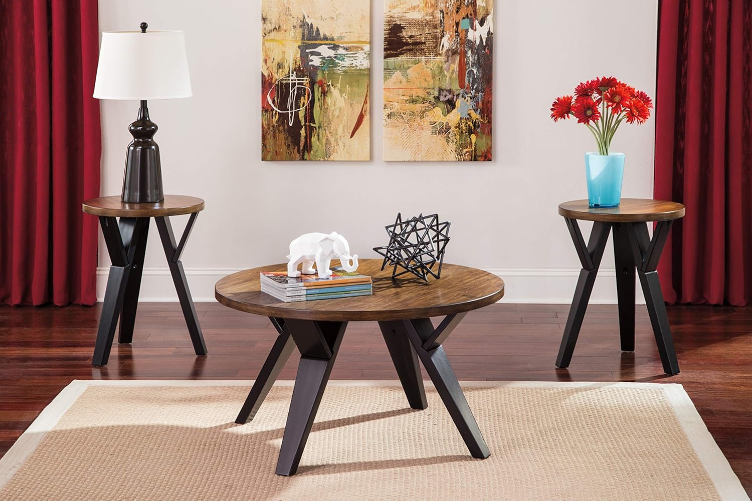 Signature Design by Ashley - Ingel Contemporary Table Set - Includes Coffee Table & 2 End Tables, Brown/Black: Furniture & Decor