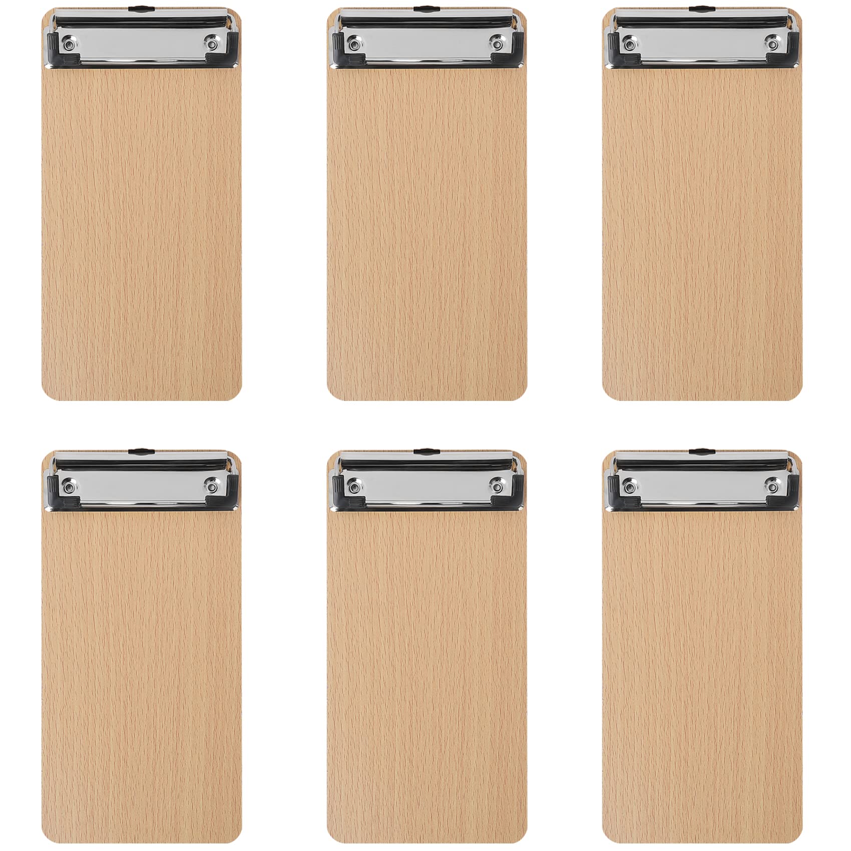 BOMKEE 6 Pack Wooden Mini Clipboard, A6 Bill Clip Board Small Pocket Clipboards Business Portfolio Memo Folder Writing Pad with Concealed Hanging Hole for Hotel, Bars, Pub, Restaurant