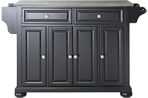 Crosley Furniture Alexandria Stainless Steel Top Rolling Kitchen Island Storage Cart, Spice Rack, Black