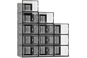 SEE SPRING Shoe Storage Boxes, White Plastic Stackable Shoe Organizer for Closet, Shoe Rack & Holder Sneaker Container, 12 Pack Black