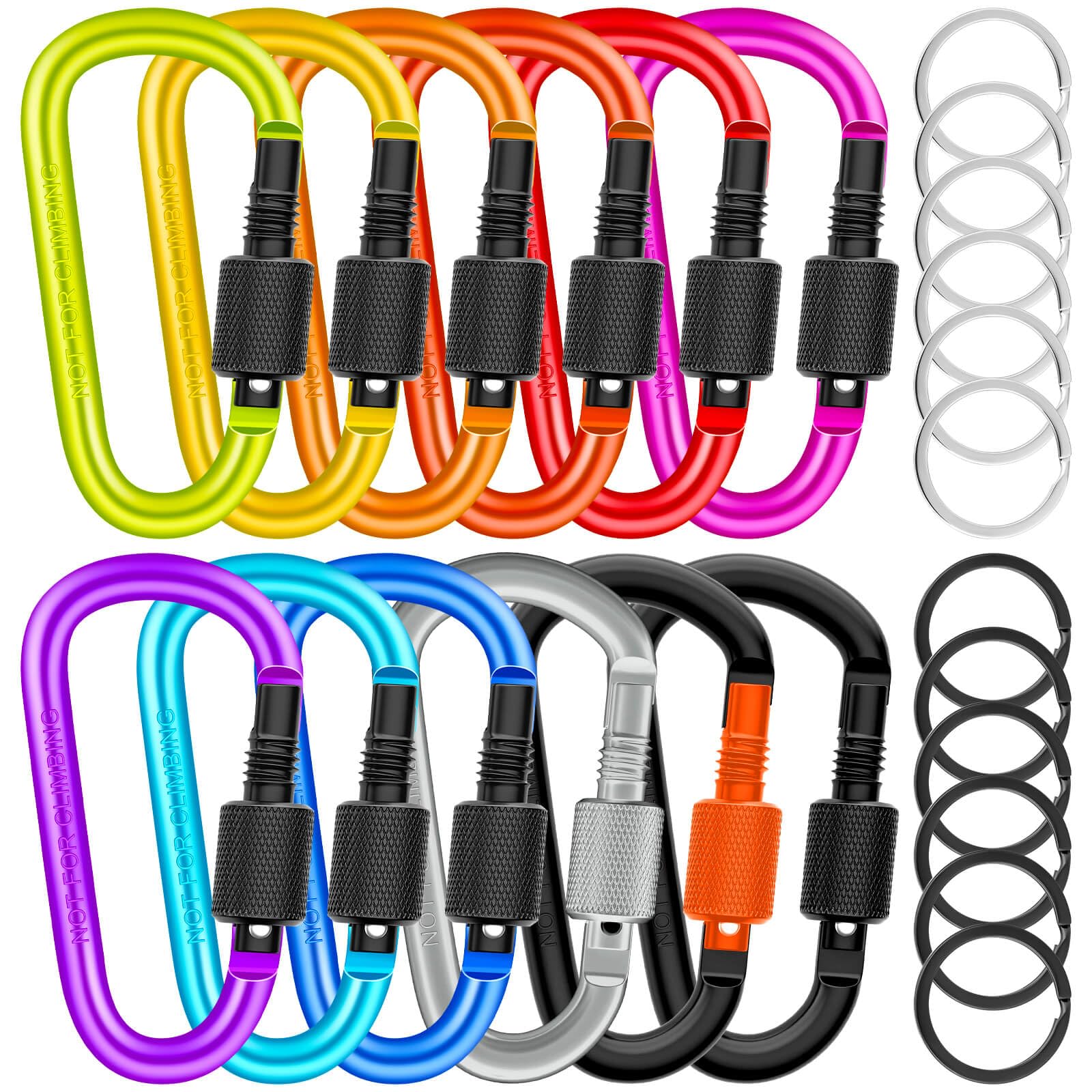 Photo 1 of Cridoz Carabiner and Keyring Set, 12PCS Metal D Ring Carabiner Clips with 12PCS Heavy Duty Key Rings for Keys, Bottles, Backpacks (Multicolors)