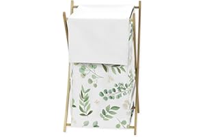Sweet Jojo Designs Floral Leaf Baby Kid Clothes Laundry Hamper - Green and White Boho Watercolor Botanical Woodland Tropical Garden