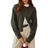 ZOCPEONY Women's Bow Knot Cardigan Crew Neck Long Sleeve Button Down Knit Cropped Sweater Tops
