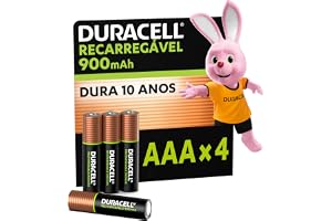 Duracell Pilha Recarregável AAA 900mAh Palito Com 4 Unidades – Ideal para Câmeras Digitais e Dispositivos de Alto Consumo