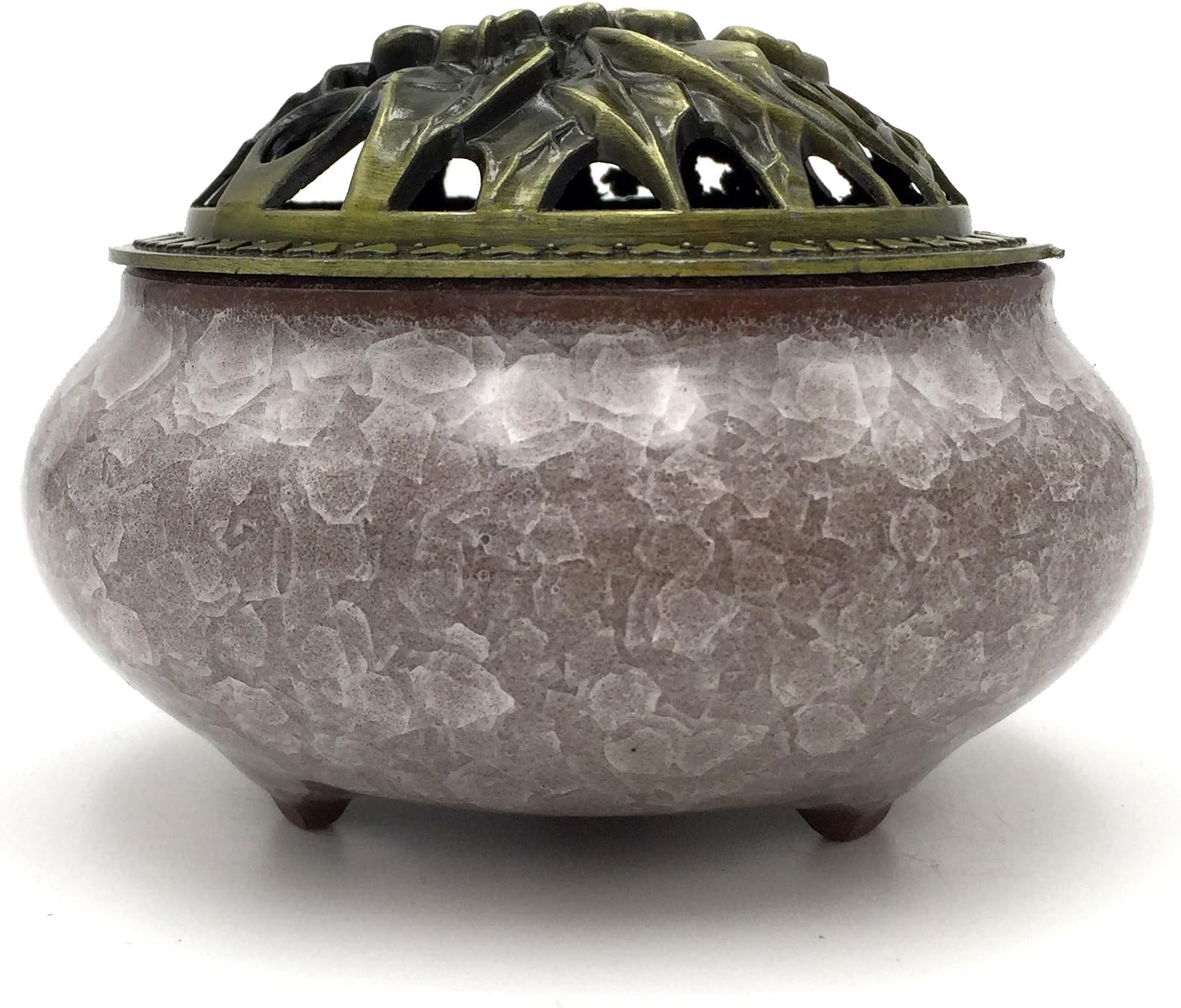 FOWOS Ceramics Incense Burner Holder For Stick And Coil Incense Stick, Fire Cotton And Copper Gourd Matching(Ice Red)