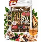WOTIHA Ginseng Five Treasures Kidney Tea, 10-Ingredient Blend, 30 Tea Bags | Traditional Chinese herbal tea blend; caffeine-free with a smooth, warming taste for easy hot or iced daily brewing.