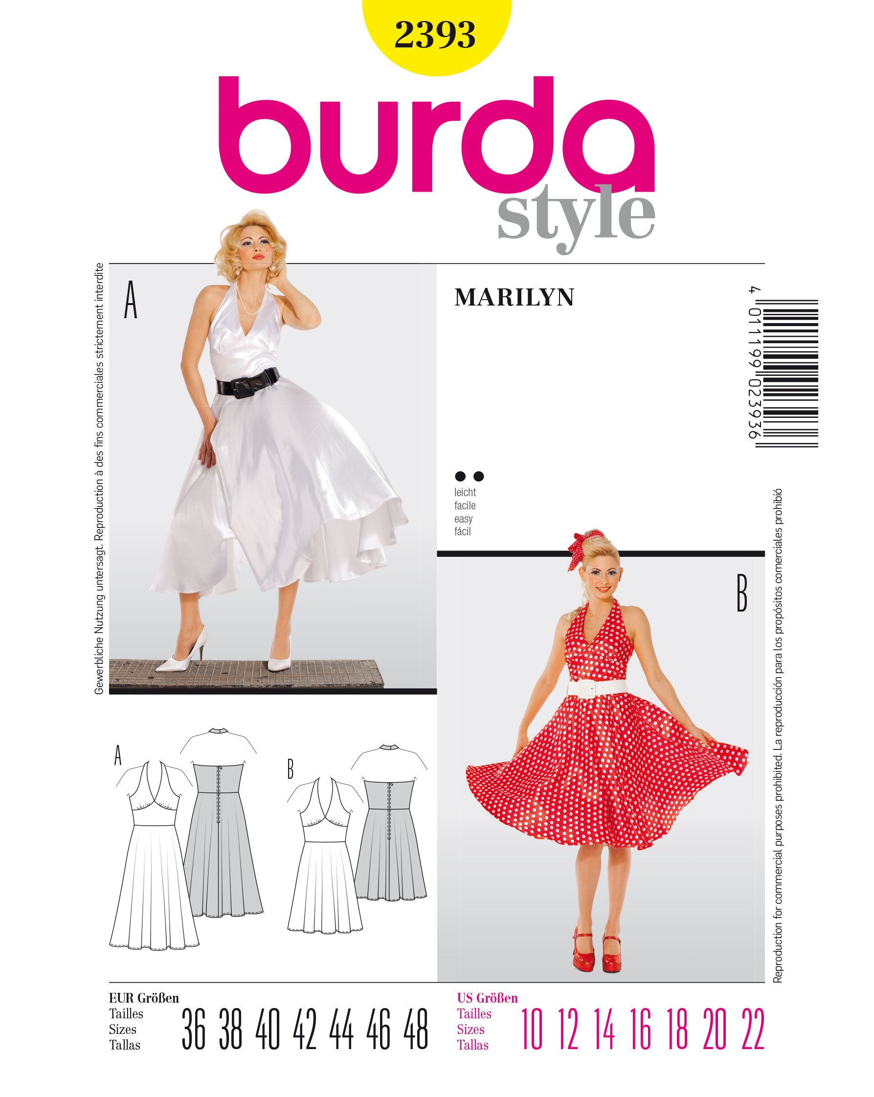 Burda Sewing Pattern 2393 Marilyn Size 10 12 14 16 18 20 22