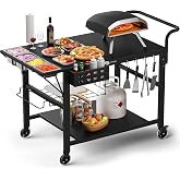 Pizza Oven Table Stand, Outdoor Grill Cart Table for Ninja Ooni Blackstone | Outside BBQ Prep Tables Station with Seasoning Tray for Gozney, Solo Stove, 47"x27.5"x30"