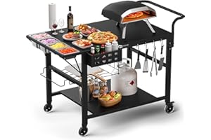 Leteuke Pizza Oven Table, Grill Cart Table for Blackstone Griddle, Outdoor Pizza Oven Stand Fits Ninja, Cuisinart, Gozney, Solo Stove, BBQ Prep Tables Station with Seasoning Tray, 47.2"x27.5"x35.8"