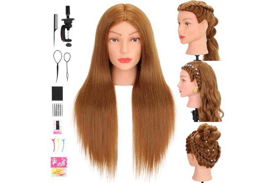 Mannequin Head Human Hair 80% Real Hair Cosmetology Mannequin Head for Braiding Styling Cutting 26-28” Doll Head with Clamp Tools (Blonde)
