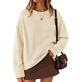 ZESICA Womens 2026 Fall Long Sleeve Crewneck Oversized Chunky Sweaters | Drop Shoulder, Rolled Hem, Loose Fit, Pullover Tops, Cozy Warm, Dressy Casual, Winter Clothes