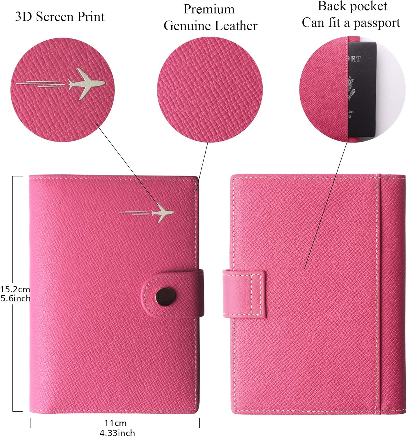 Passport Holder Cover Wallet RFID Blocking Leather Card Case Travel Document Organizer Pink: Clothing