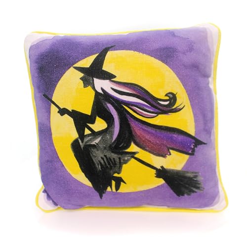 PBK Primitives by Kathy Halloween Flying Witch Full Moon Accent Pillow 11x11 inches Colorful Home Decor