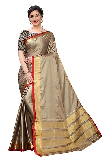 Womens Cotton Silk Saree With Embroidery Blouse Piece(30Border)