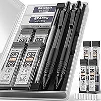 Nicpro 2 PCS Mechanical Pencils 0.5mm & 0.7 mm with Case, Metal Artist Pencil Set with 4 Tubes HB Lead Refills, 2 Erasers, 9