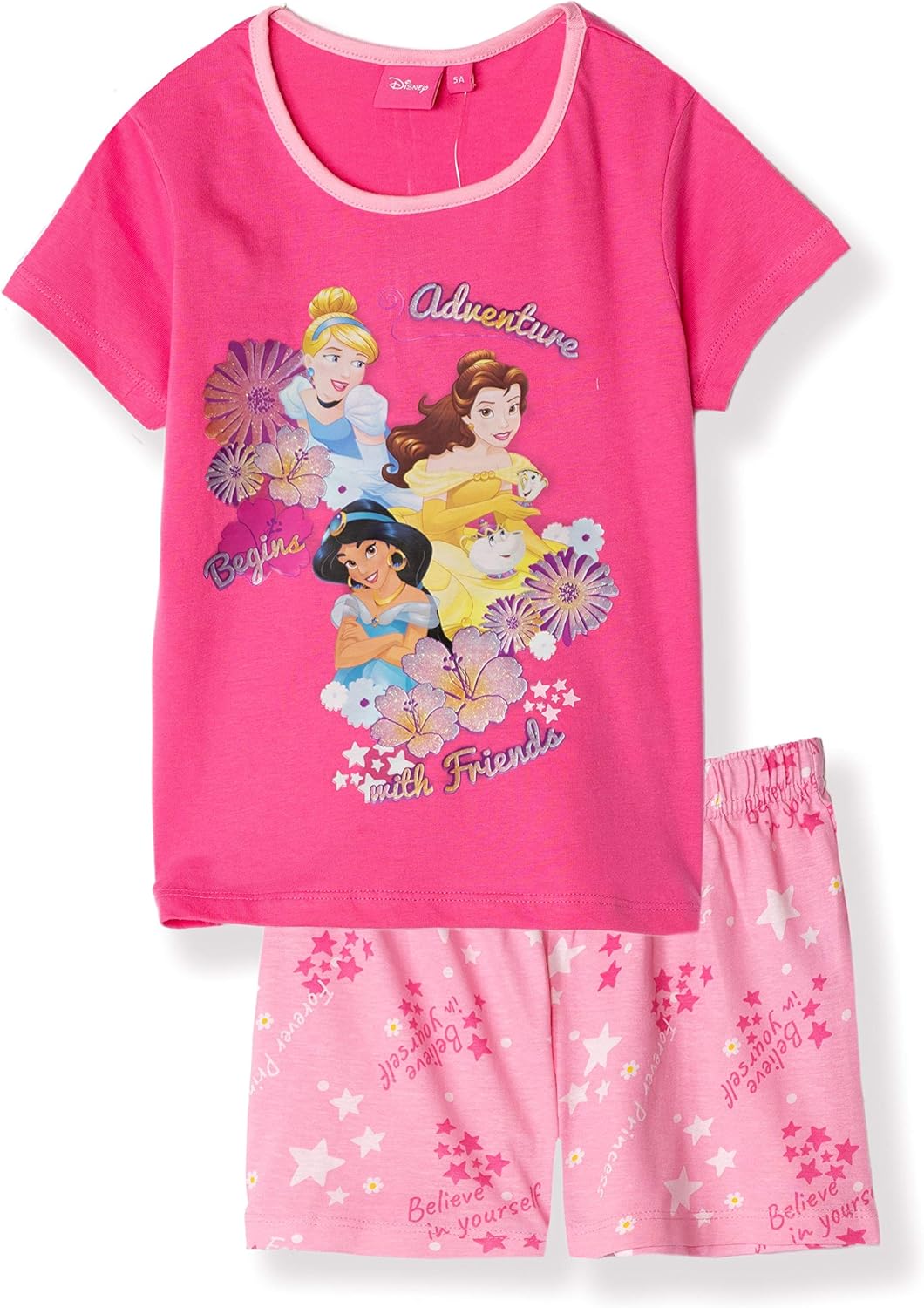 Disney Princess Characters Girls Short Sleeve 100 Cotton Pyjamas Sets