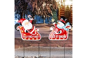FAGIGY 2 Pack Christmas Decorations Outdoor Yard,Garden Metal Stakes with Solar LED Lights,Outdoor Christmas Yard Stakes Decor,Santa Claus, Snowman Sleigh,Perfect for Outdoor Lighted Holiday Displays
