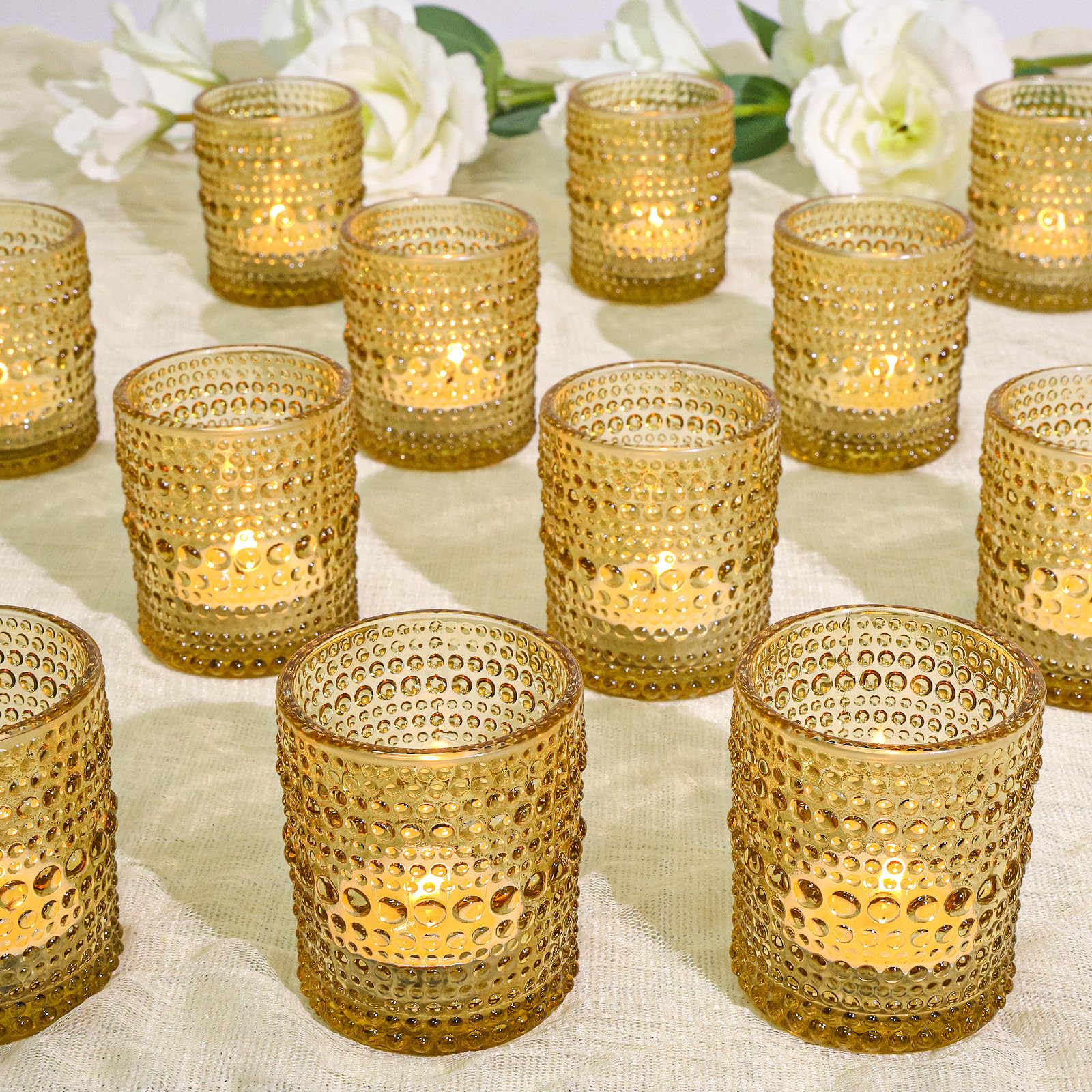 Photo 1 of SUPMIND 24 Pcs Votive Candle Holders, Golden Glass Candle Holder Bulk for Table Centerpiece, Tea Lights Candle Holders for Wedding Shower, Party and Home Decor