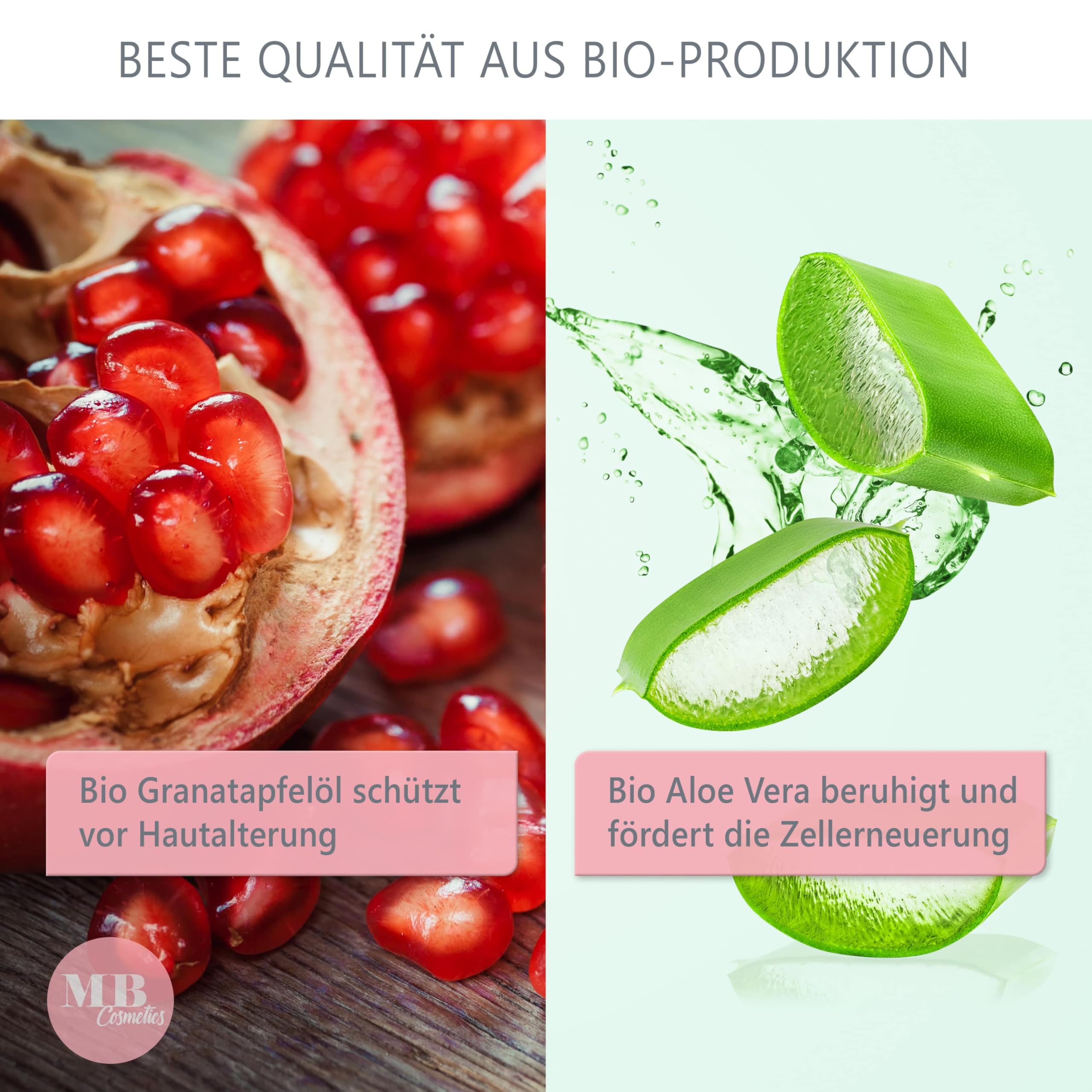Ceramidcreme 100ml mit 3 essenziellen Ceramiden – plus Bio Aloe Vera, Bakuchiol und Bio Granatapfelkernöl – Vegane Gesichtspflege zur Stärkung der Hautbarriere mit Niacinamiden und Ectoin. 4