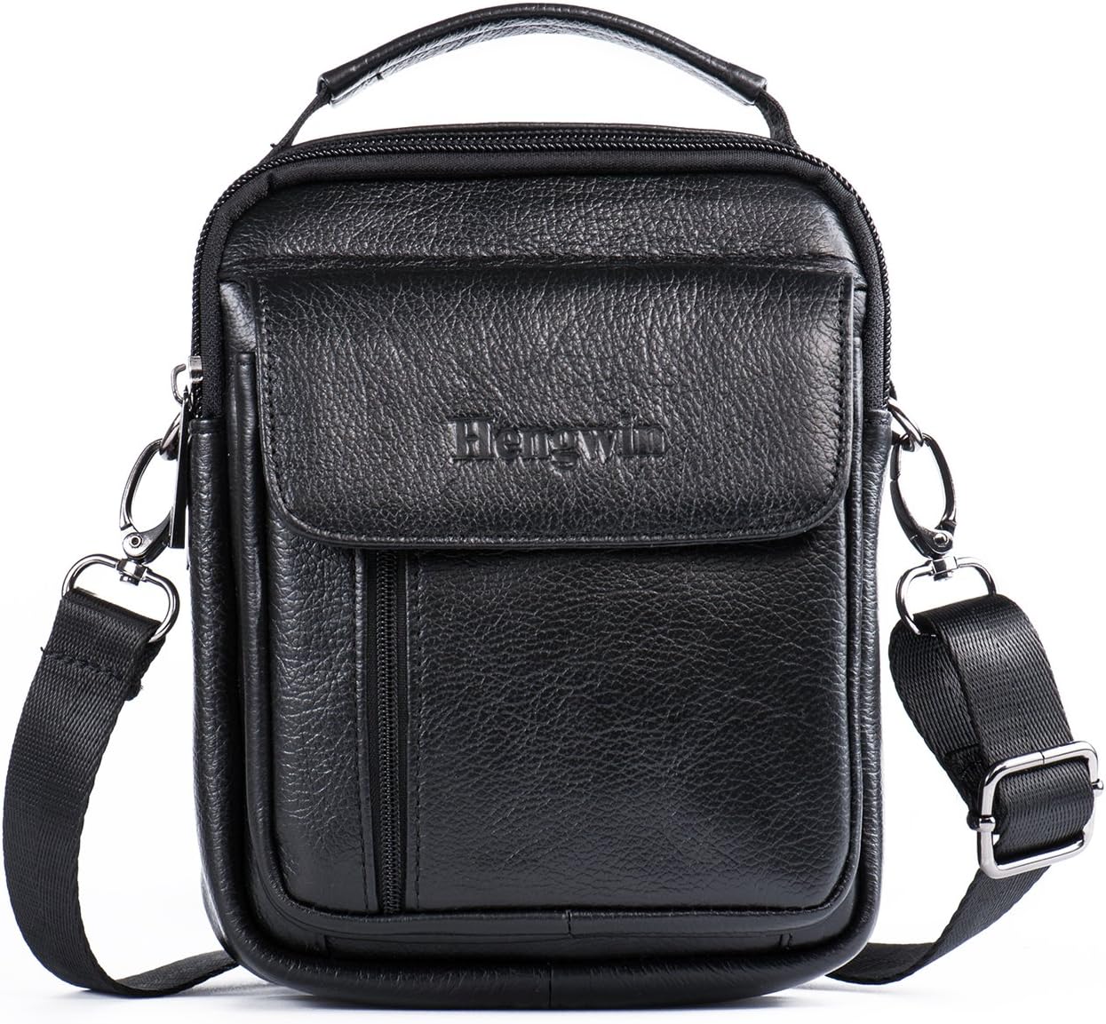 Hwin Holster Case with Belt Loop Leather Men Small Crossbody Travel Shoulder Bag Belt Pouch Waist Bag Fanny Messager Pack Handbag Purse iPhone 6s/7/8 Plus Briefcase Business Work Bags+Hwin Keychain
