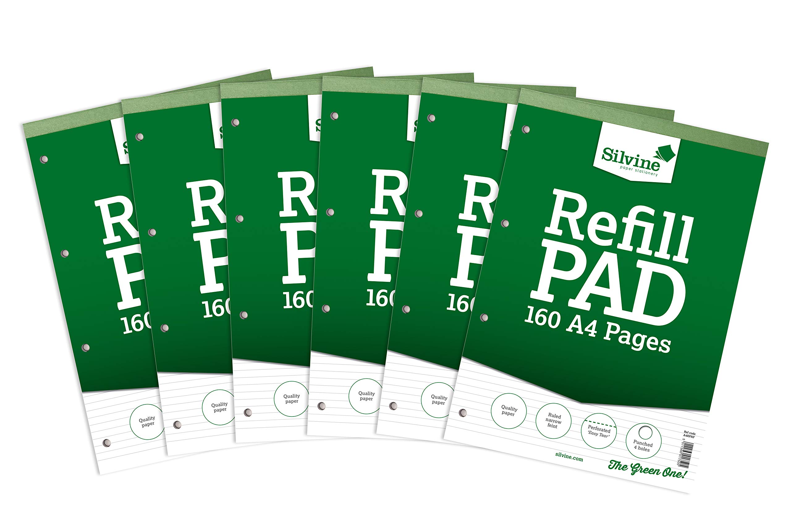 Silvine A4 Refill Pad - Narrow Lined (160 Pages) Pack of 6