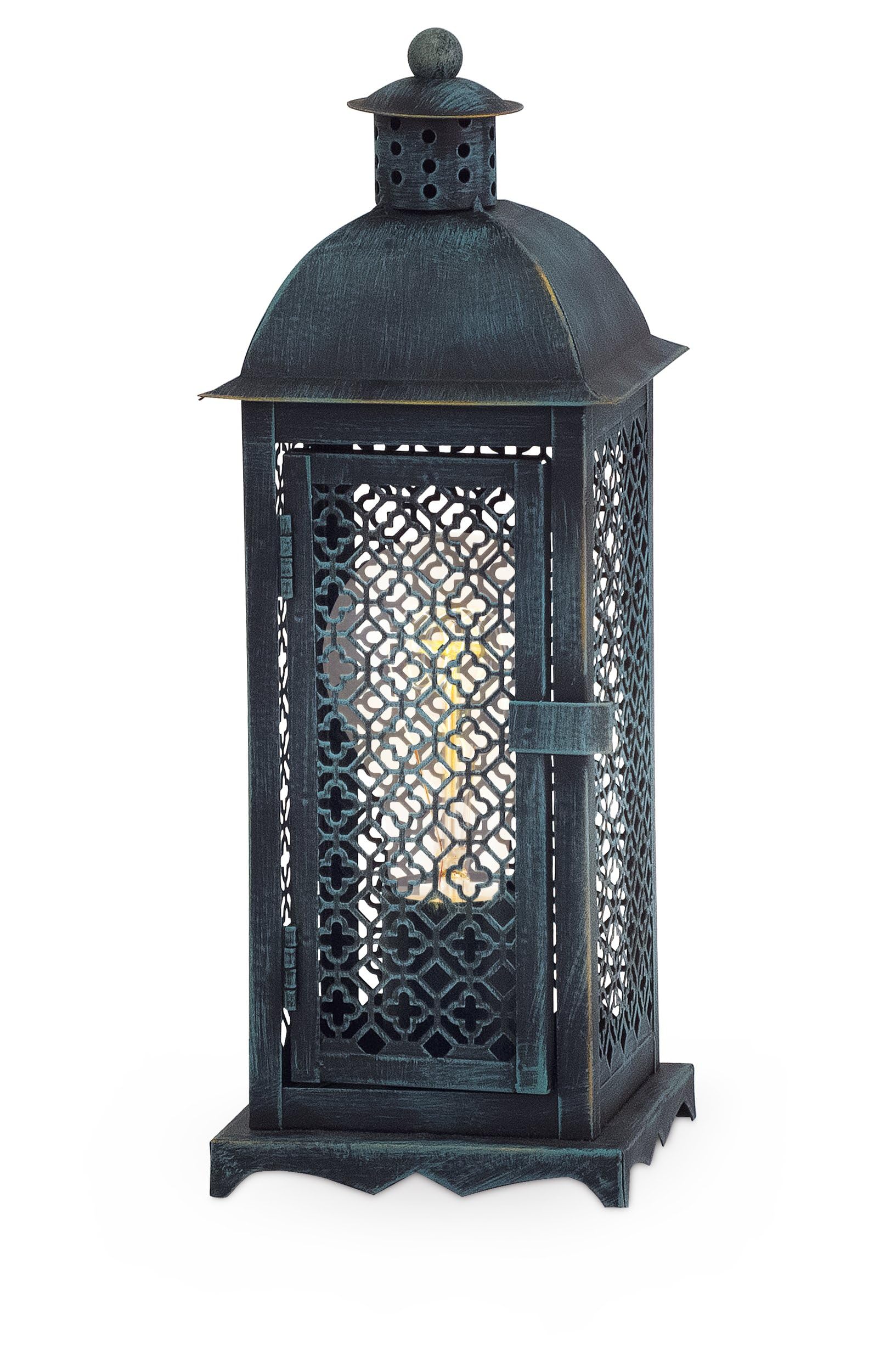 Eglo Bedside lamp Winsham, Side Table Light in Lantern Design, Oriental Living Room, Hallway and Bedroom Lighting Made of Metal in Green Patina, E27 Socket