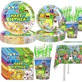 141pcs Singing Monsters Birthday Tableware Decorations Party Plates Cups Soccer Theme Napkins Singing Monsters Party Decoration