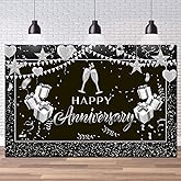 Happy Anniversary Backdrop Wedding Anniversary Banner Poster Sign We Still Do Photo Background Party Decorations Supplies Black and Silver 6x4 ft