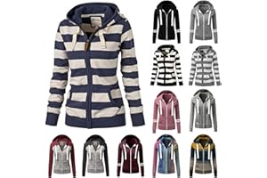 WANKANG Fall Full Zip Hoodies for Women Plain Striped Hooded Jacket Casual Drawstring Sweatshirts Pullover Tops with Pockets