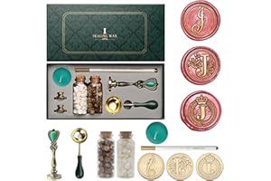 Andotopee Kit de cachet de cire à cacheter en forme de lettre de l'alphabet J 3 pièces, tampon vintage avec perles, outils ch